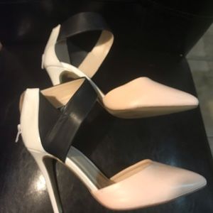 Nude black and white heels